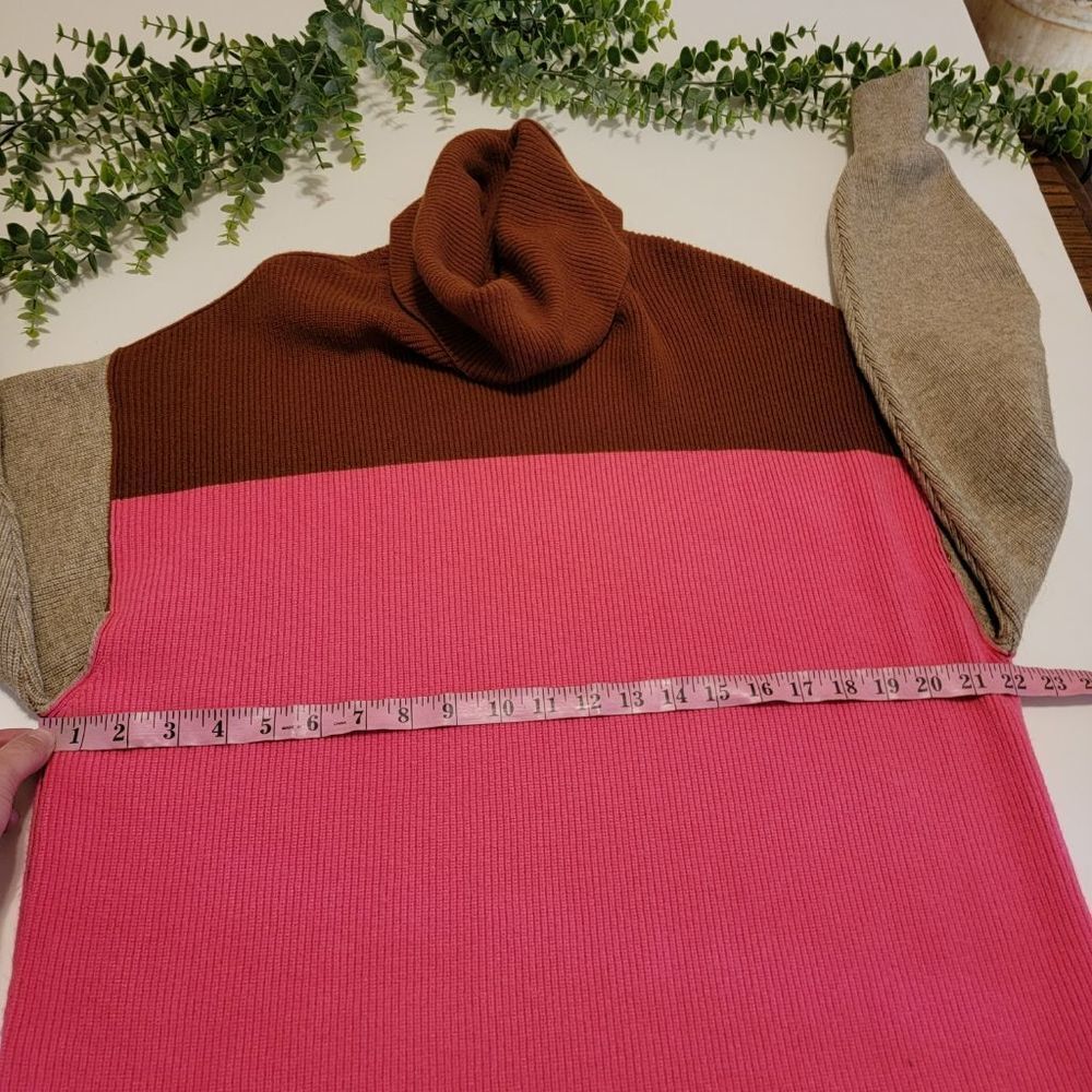 Free People Oversized Colorblock Turtleneck Sweater Pink Brown Size Small - Picture 7 of 11